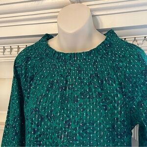 Talbots Green Floral Sparkle Metalic Thread Patterned Blouse Sz Small NWT $89